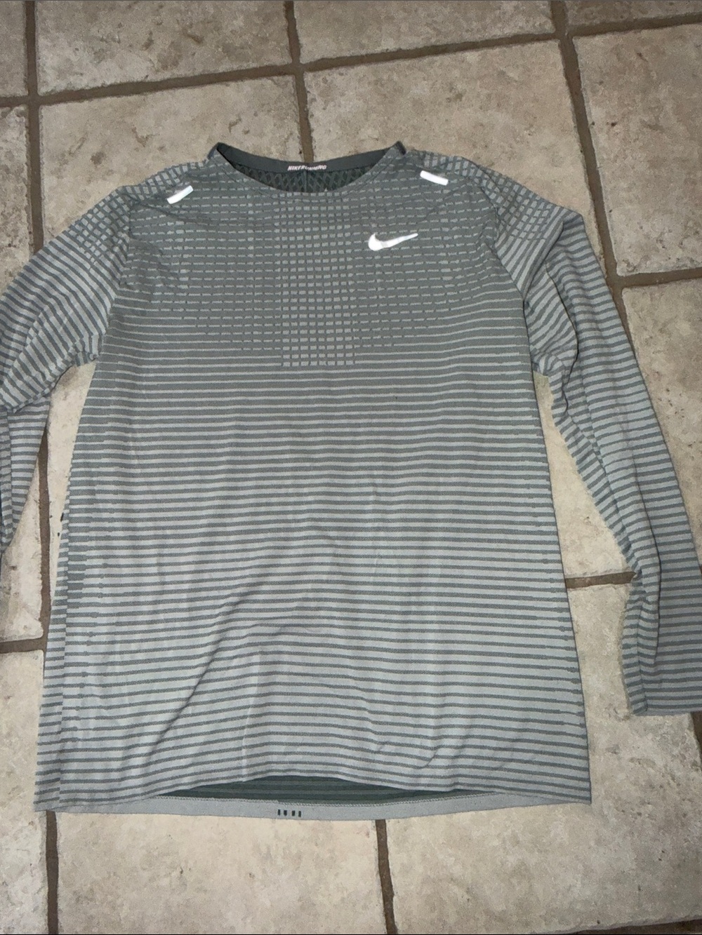 Nike Grey Striped Long Sleeve Athletic Top